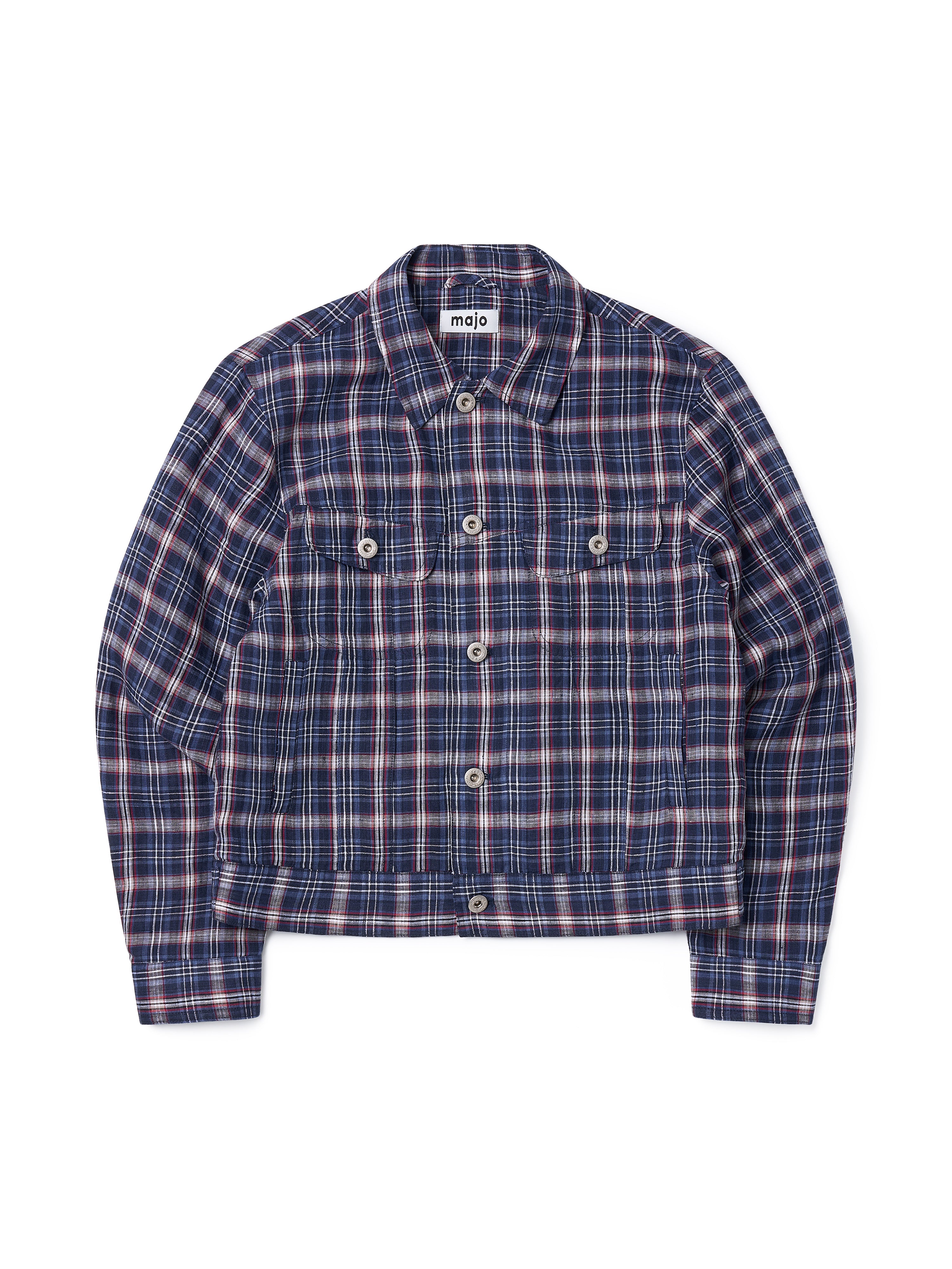 Linen Check Trucker Jacket [Blue]