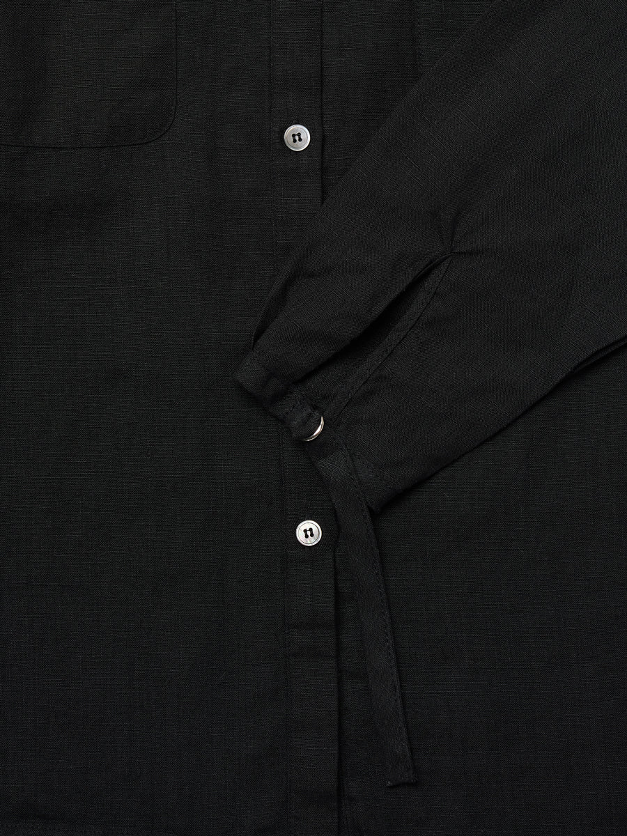 Linen Wrapped Neck Blouse [Black]