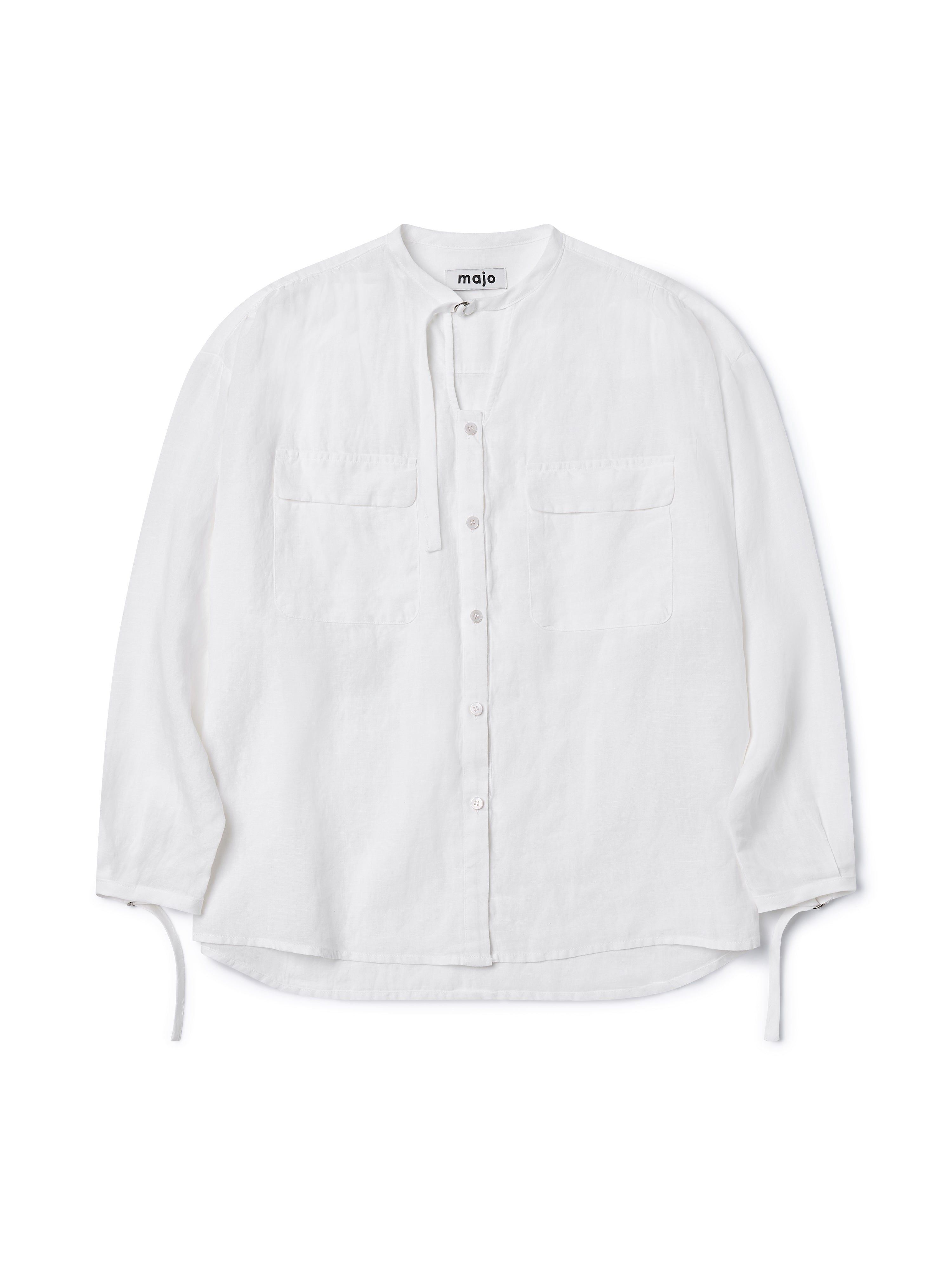 Linen Wrapped Neck Blouse [White]