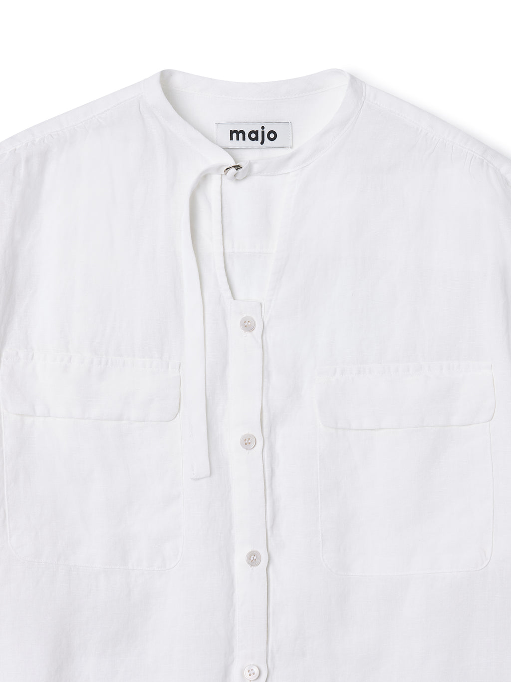 Linen Wrapped Neck Blouse [White]