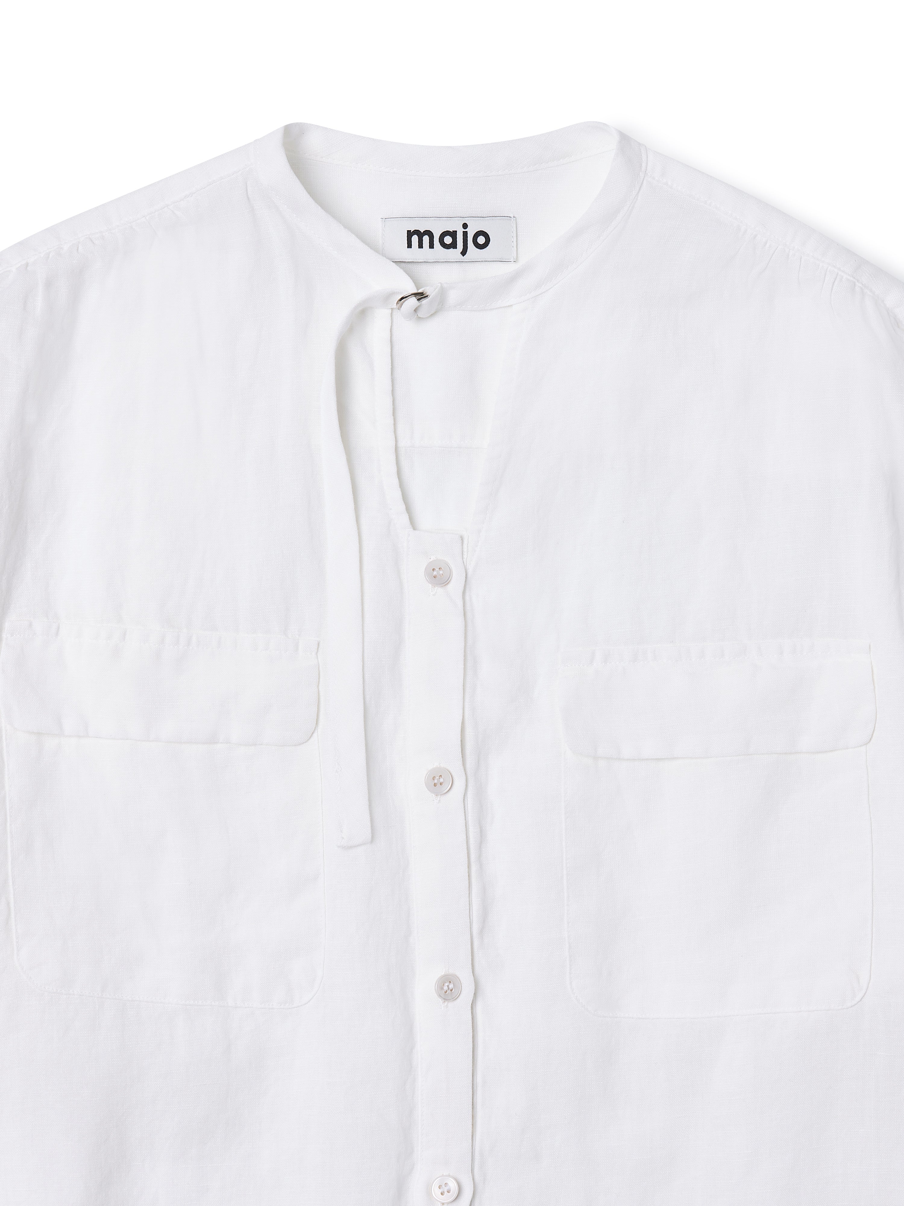 Linen Wrapped Neck Blouse [White]