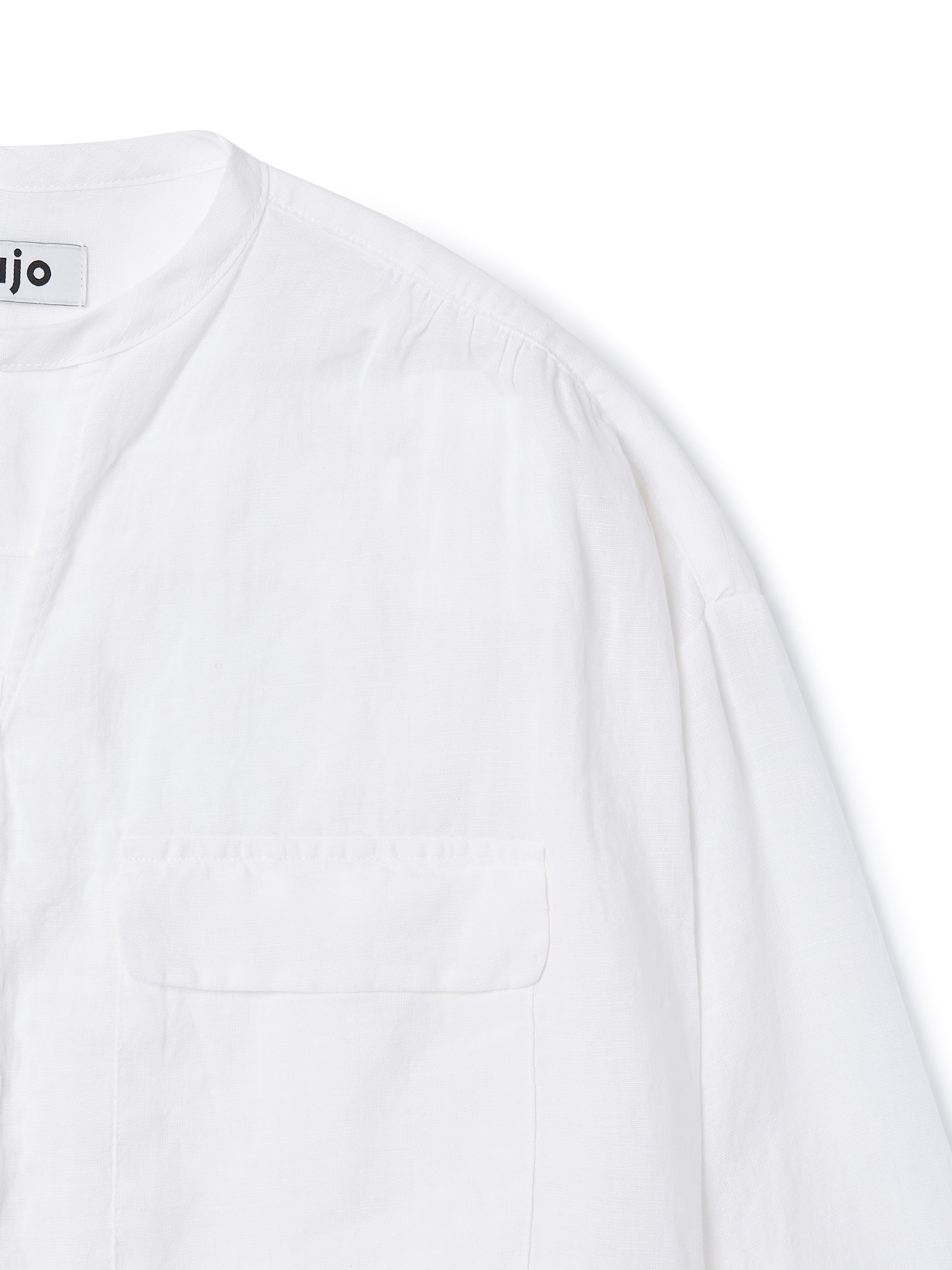 Linen Wrapped Neck Blouse [White]