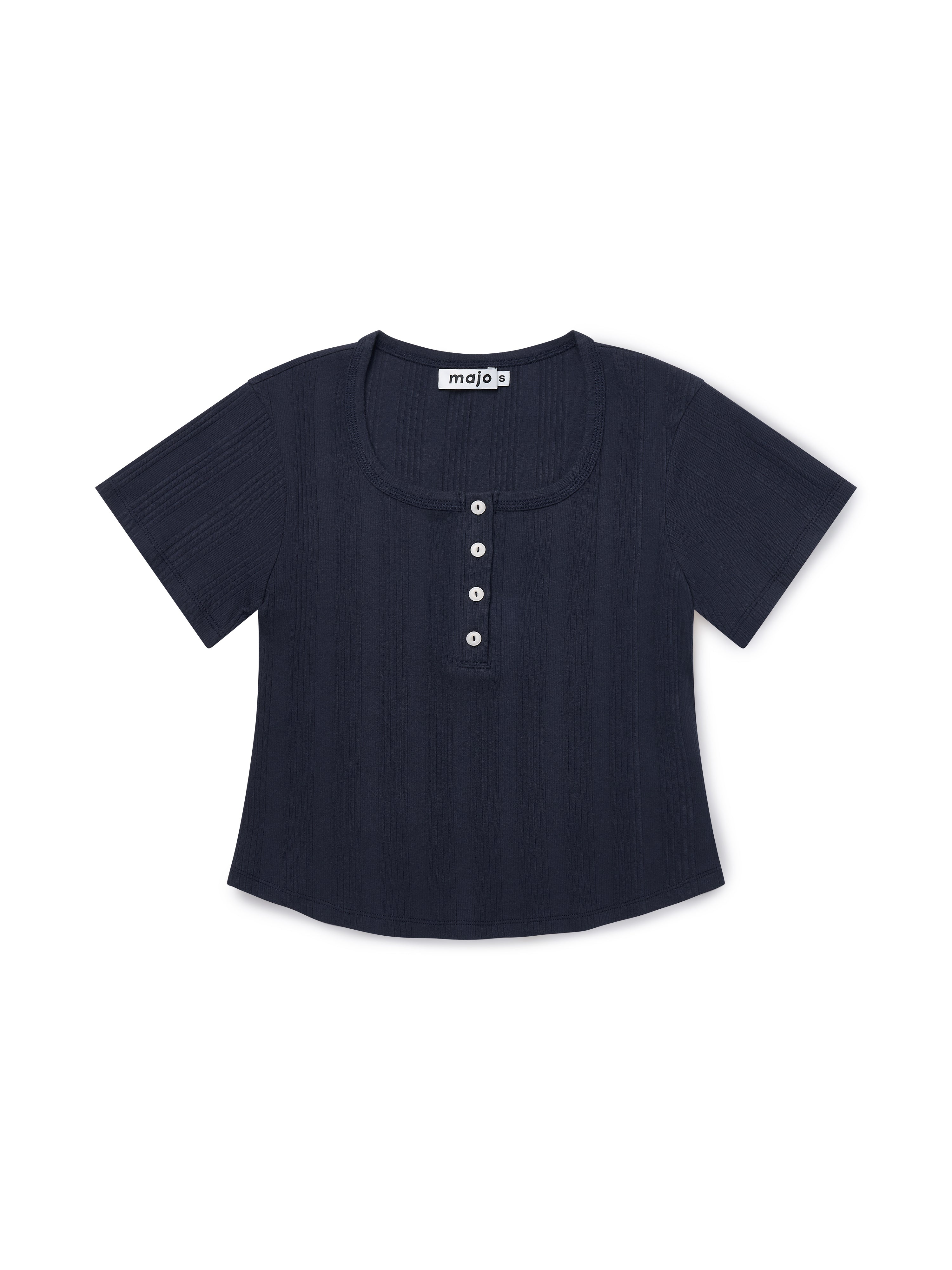 Square Henley-neck T-Shirt [Navy]