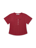Square Henley-neck T-Shirt [Vintage red]