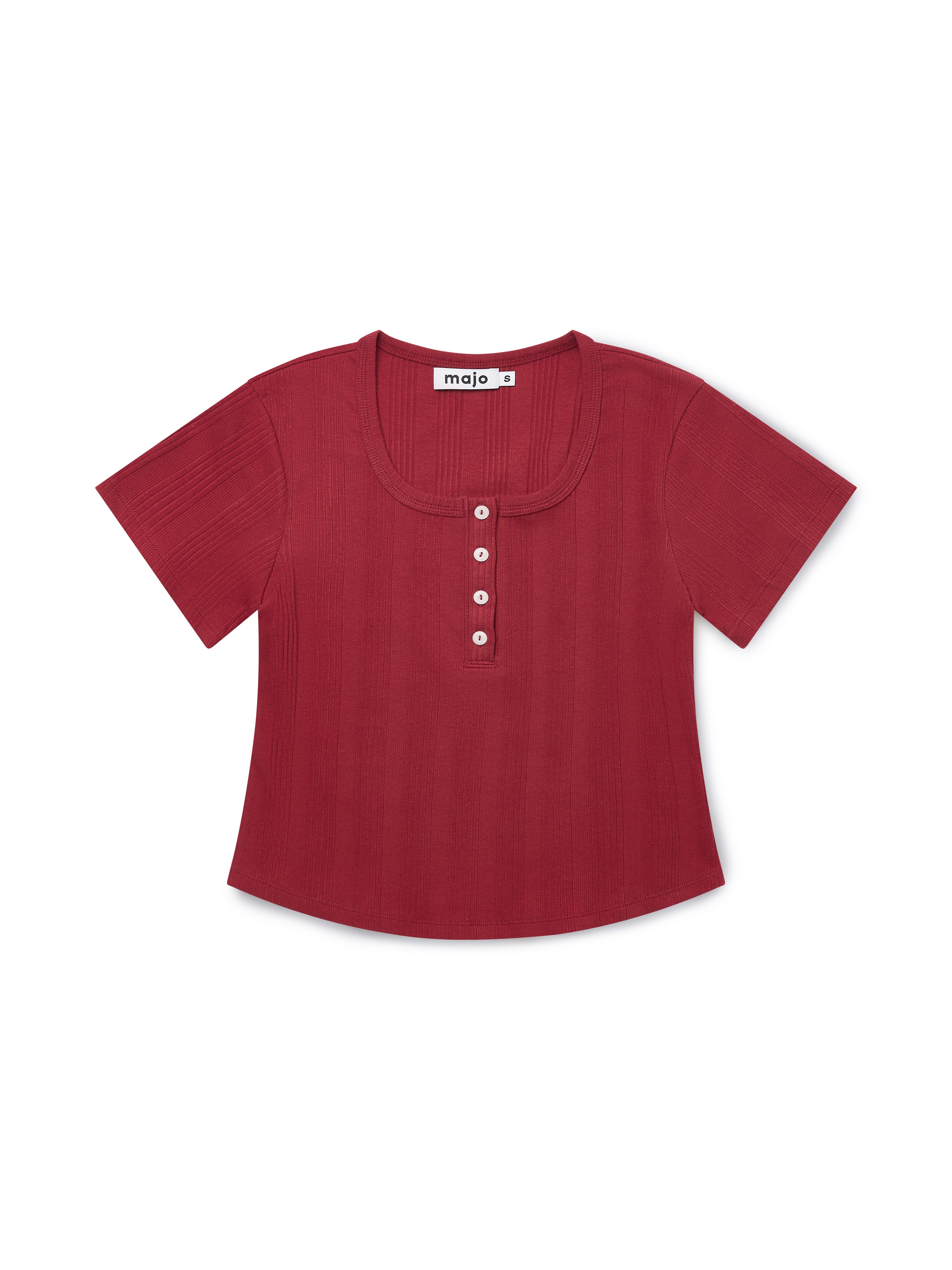 Square Henley-neck T-Shirt [Vintage red]