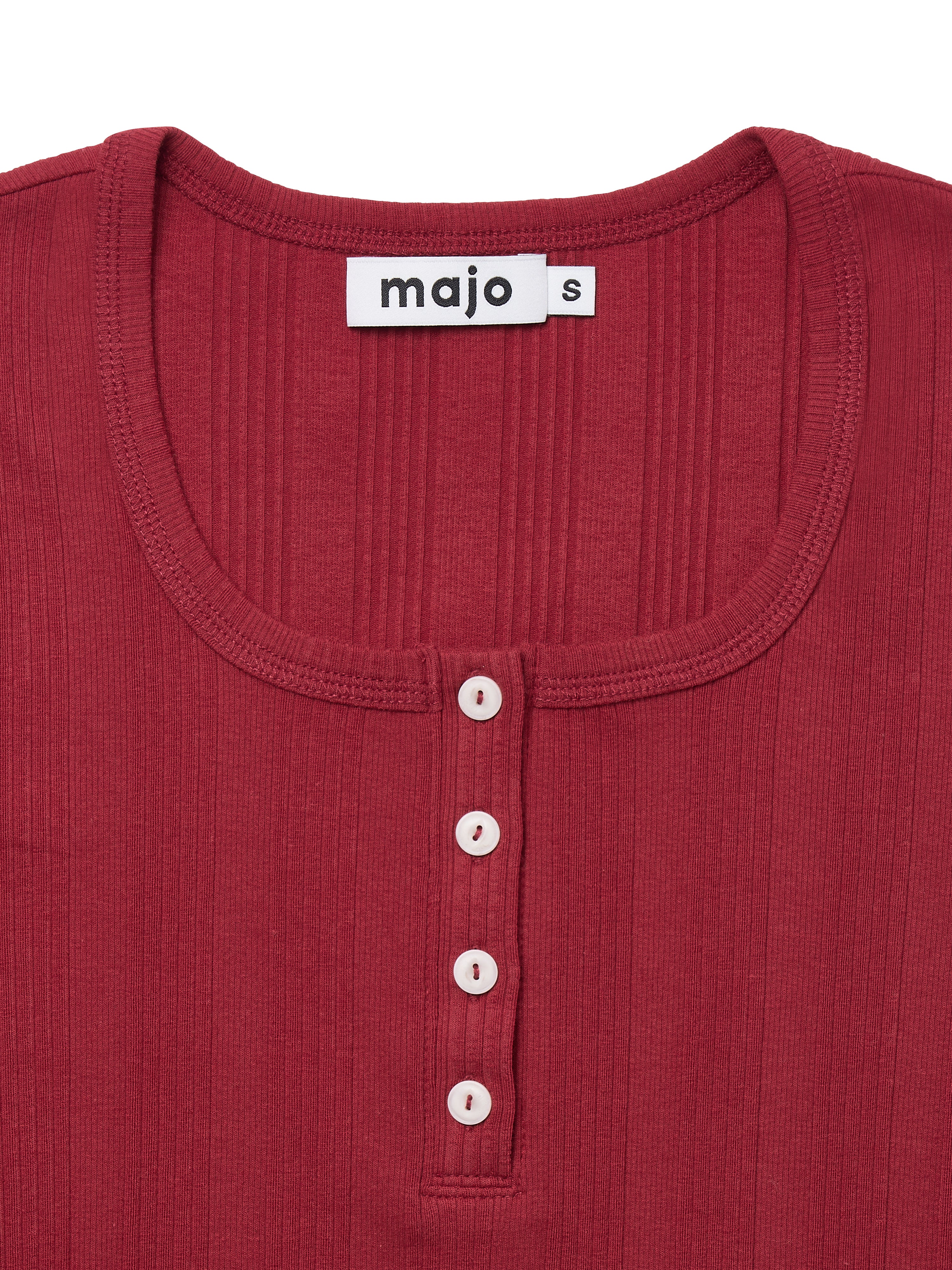 Square Henley-neck T-Shirt [Vintage red]